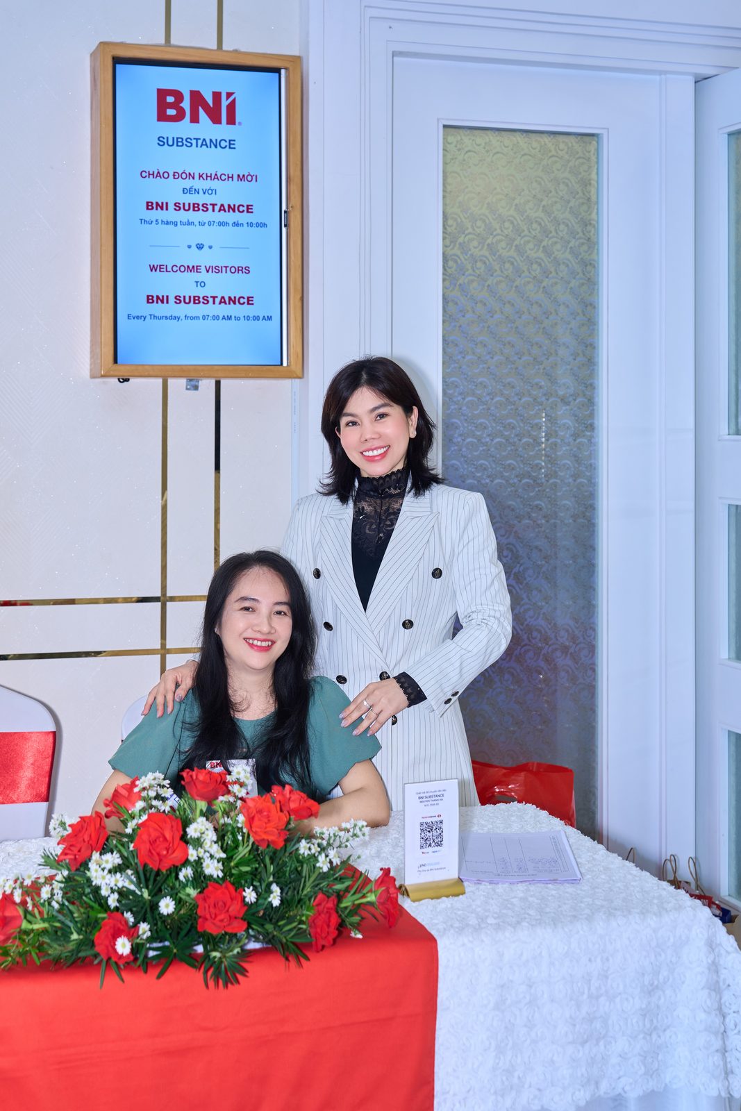 Quầy chào đón khách mời của BNI Substance Chapter được chuẩn bị từ sớm.