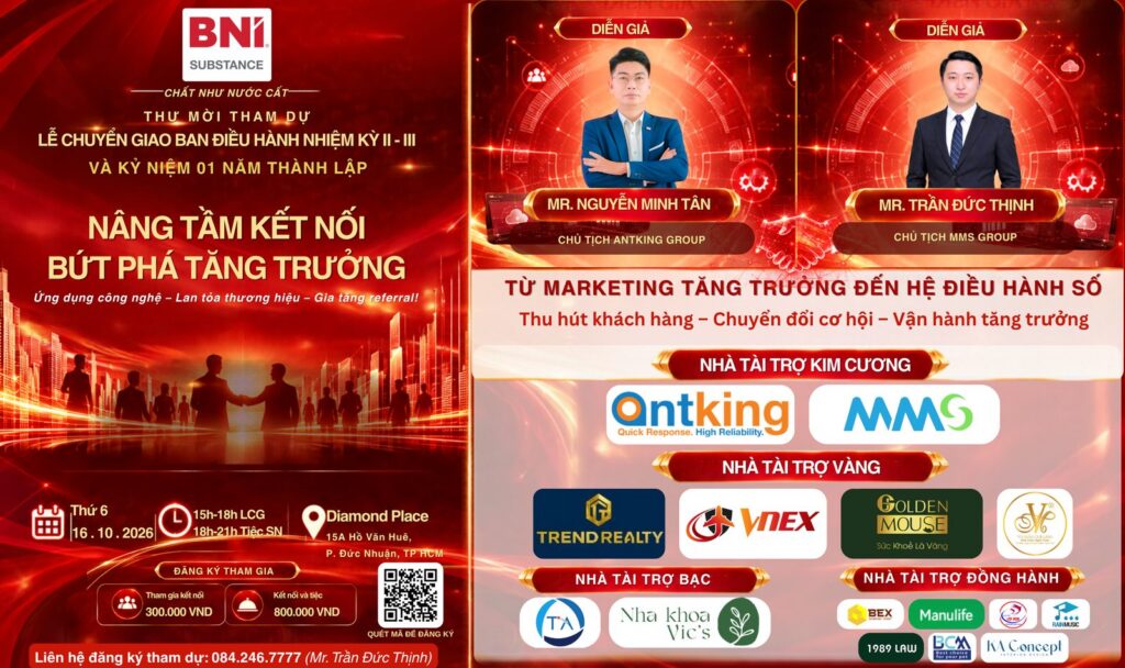 Thư mời Lễ Chuyển Giao Ban Điều Hành Nhiệm kỳ II – III và Kỷ niệm 01 năm thành lập BNI Substance Chapter.